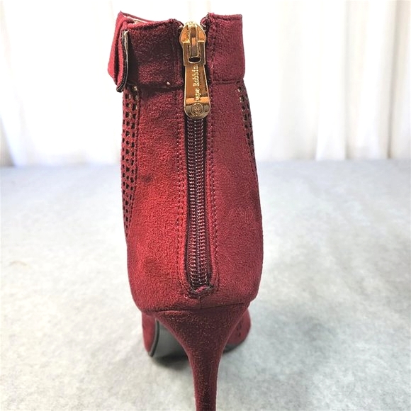 Cape Robbin Heidi Wine Colored Ankle Boots 5" High Heel Peep Toe - Picture 4 of 6
